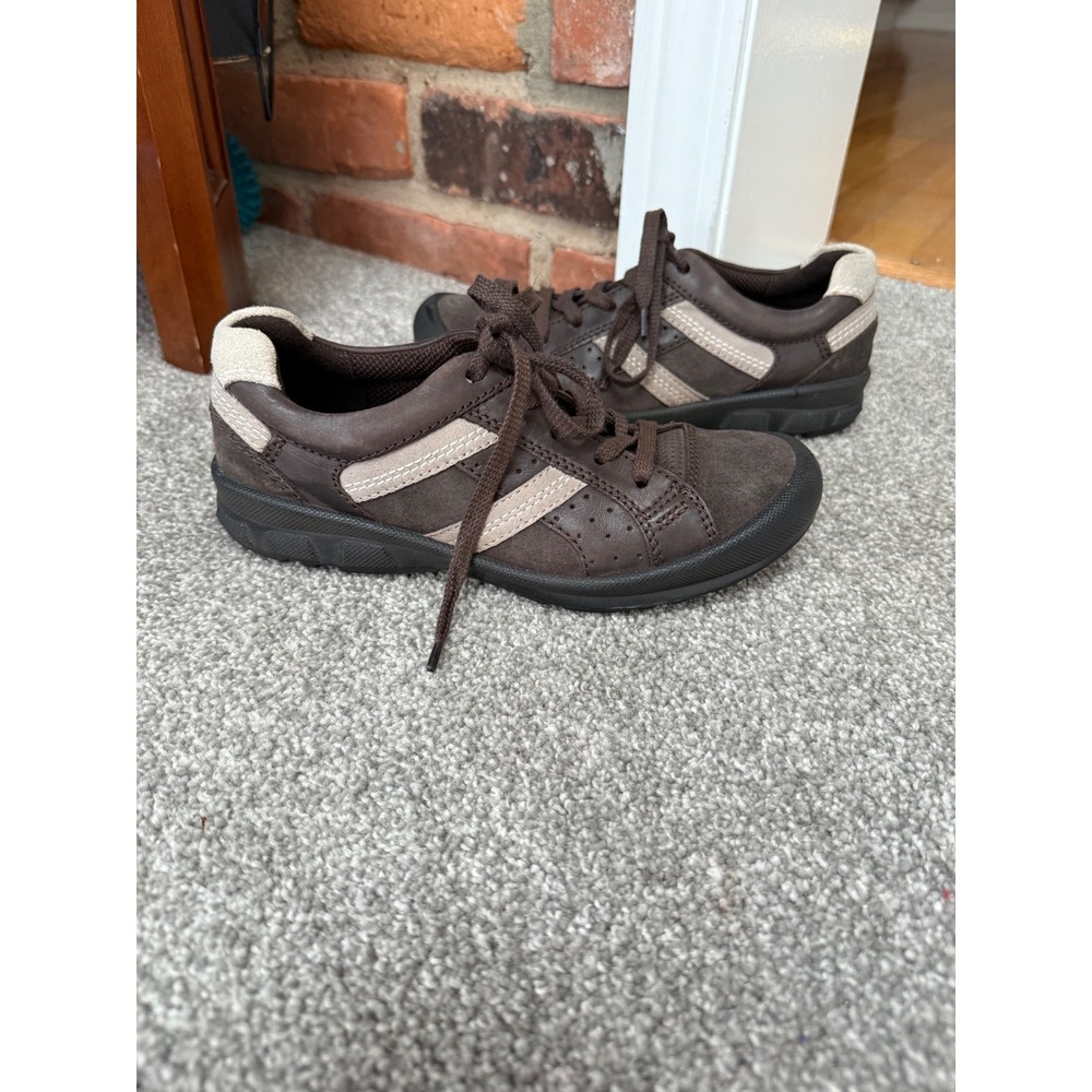 Ecco Brown Leather Suede Lace‎ Up Sneakers Kids Size 34 Low Top Shoes